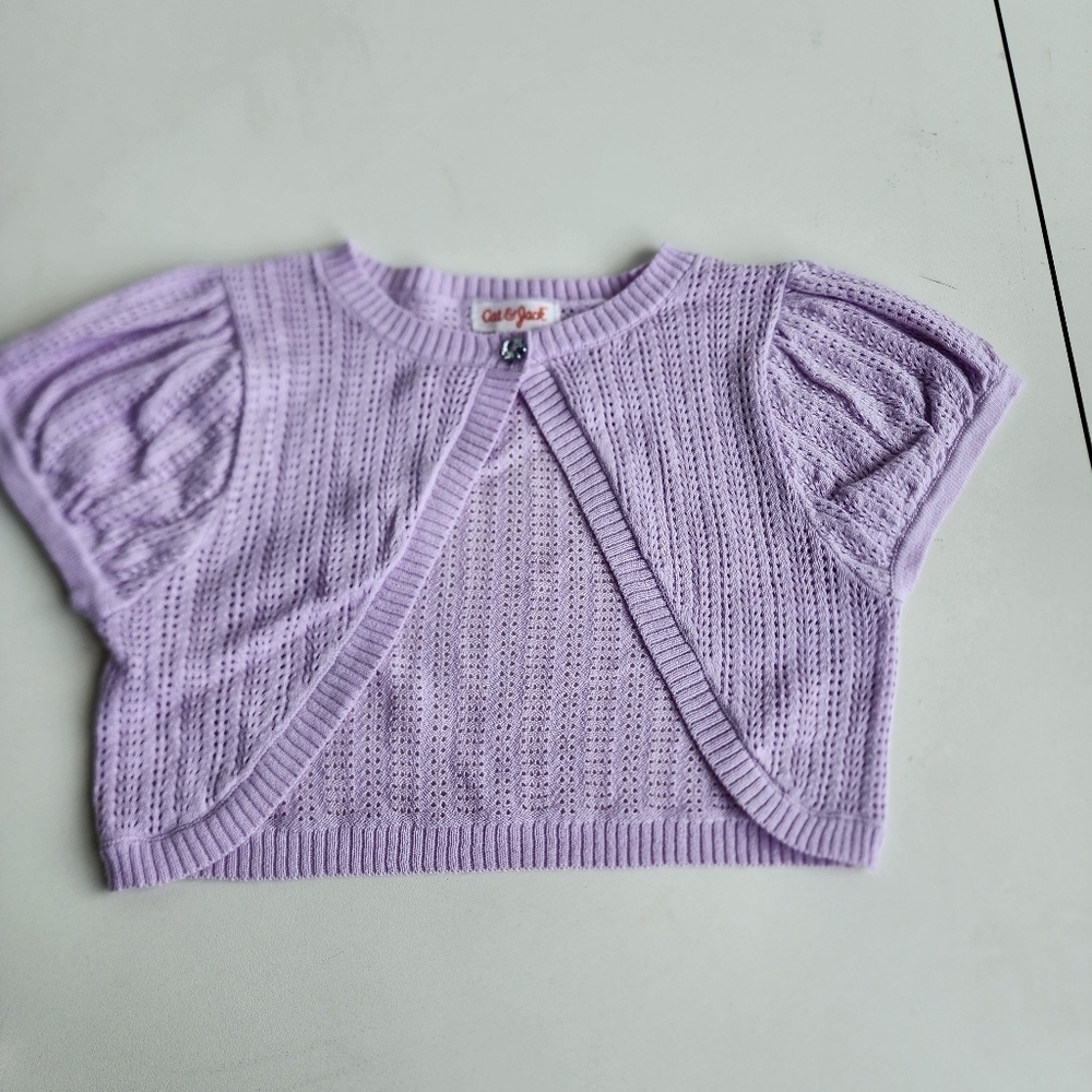 Girls Cat & Jack Lavender Lilac Cropped Sweater Short Cardigan Bolero Sz XS 4/5